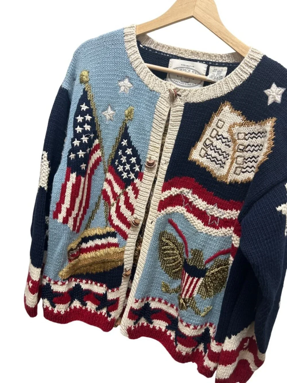 Eagle's Eye Collectibles Vintage 90's Patriotic Bear Cardigan Sweater - Picture 9 of 9